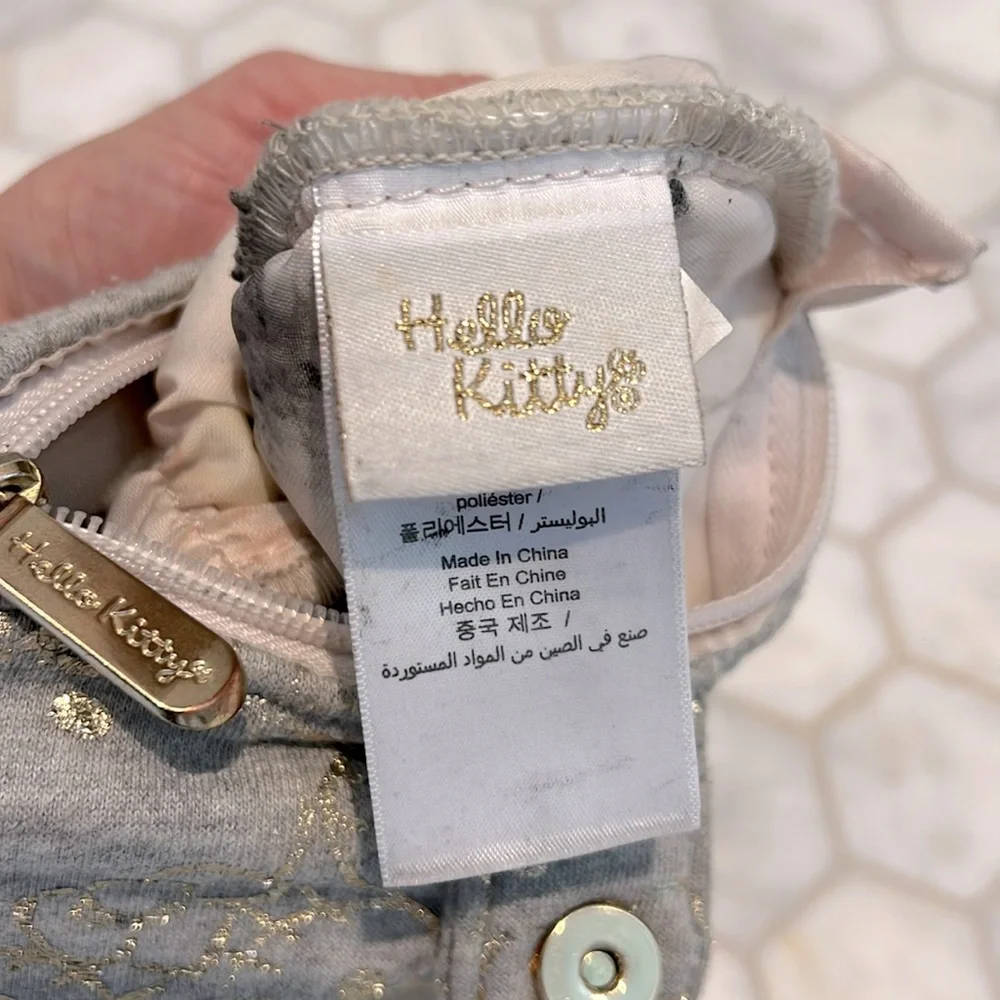 Pottery Barn Sanrio Hello Kitty Bow Gray Gold Metallic Pencil Pouch Case